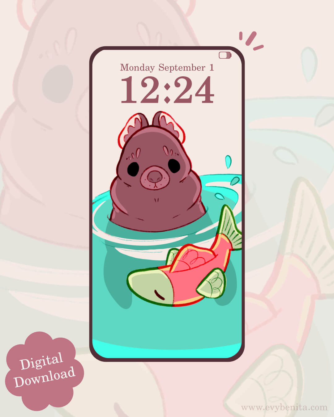 Brown Bear and Salmon Digital Wallpaper Pack Img1 - Evy Benita