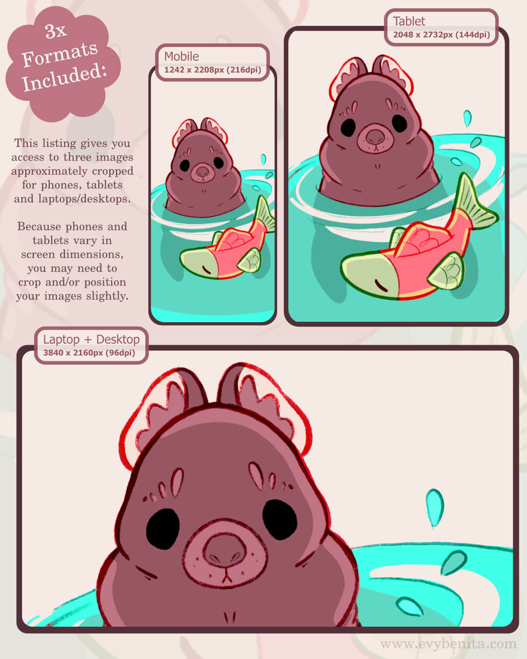 Brown Bear and Salmon Digital Wallpaper Pack Img2 - Evy Benita