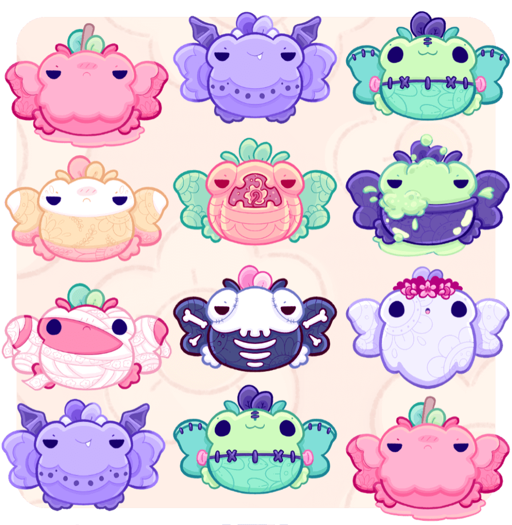 Category IMG - Spooky Hanks 1 (1) A digital sticker pack featuring Evy Benita's original character, Hank the Crab, in cute Halloween-themed skins