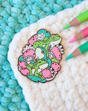 Mushroom Frog Stack Enamel Pin Badge