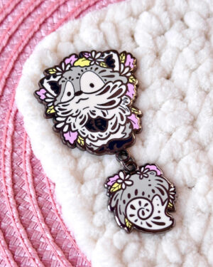 Cozy Woodland Wolf Dangle-Tail Enamel Pin by Evy Benita - All Rights Reserved (2) - Evy Benita