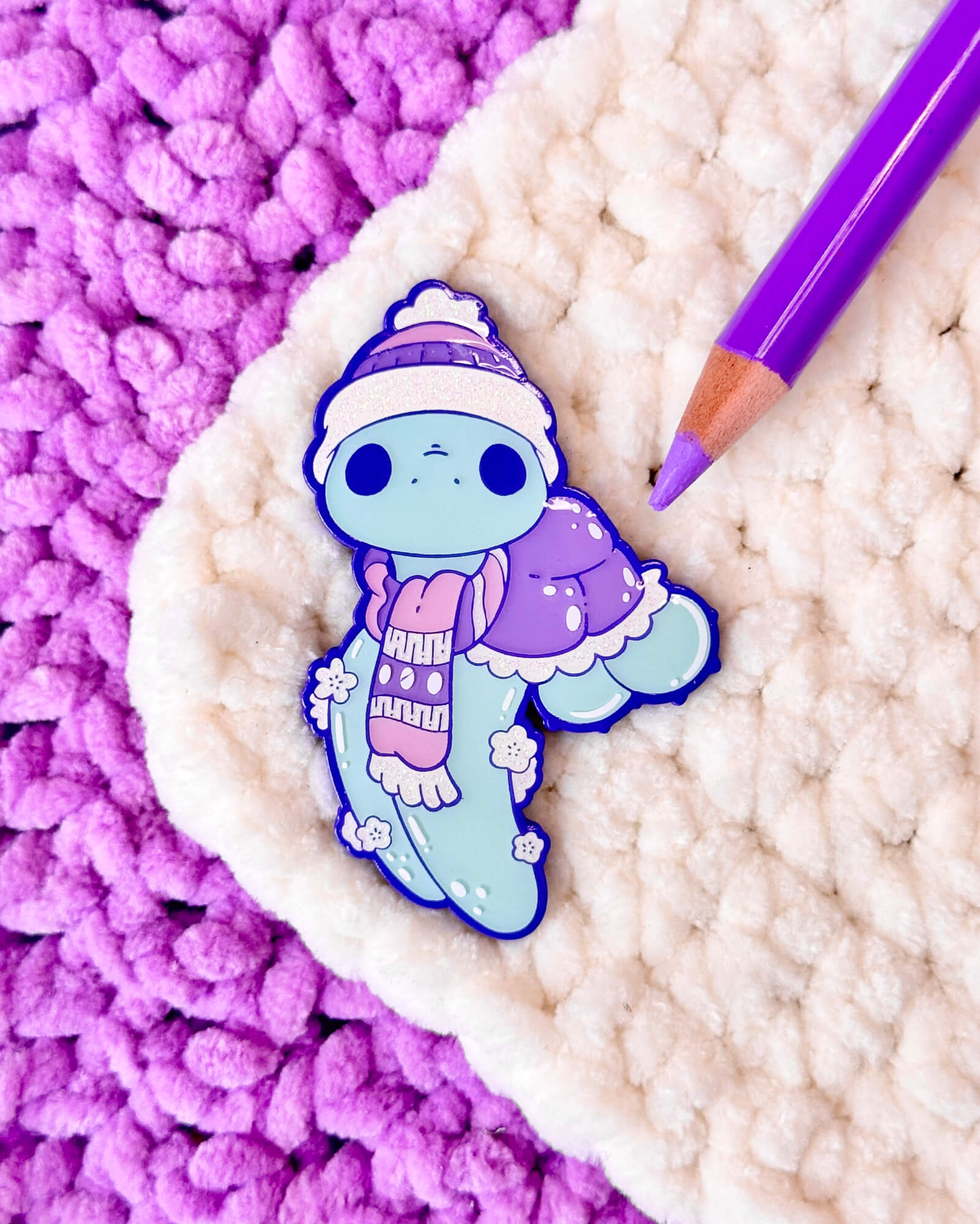 Cute Kobii the Sea Turtle Beanie Edition Pin Badge - Designed by Evy Benita - All Rights Reserved (2) - Evy Benita