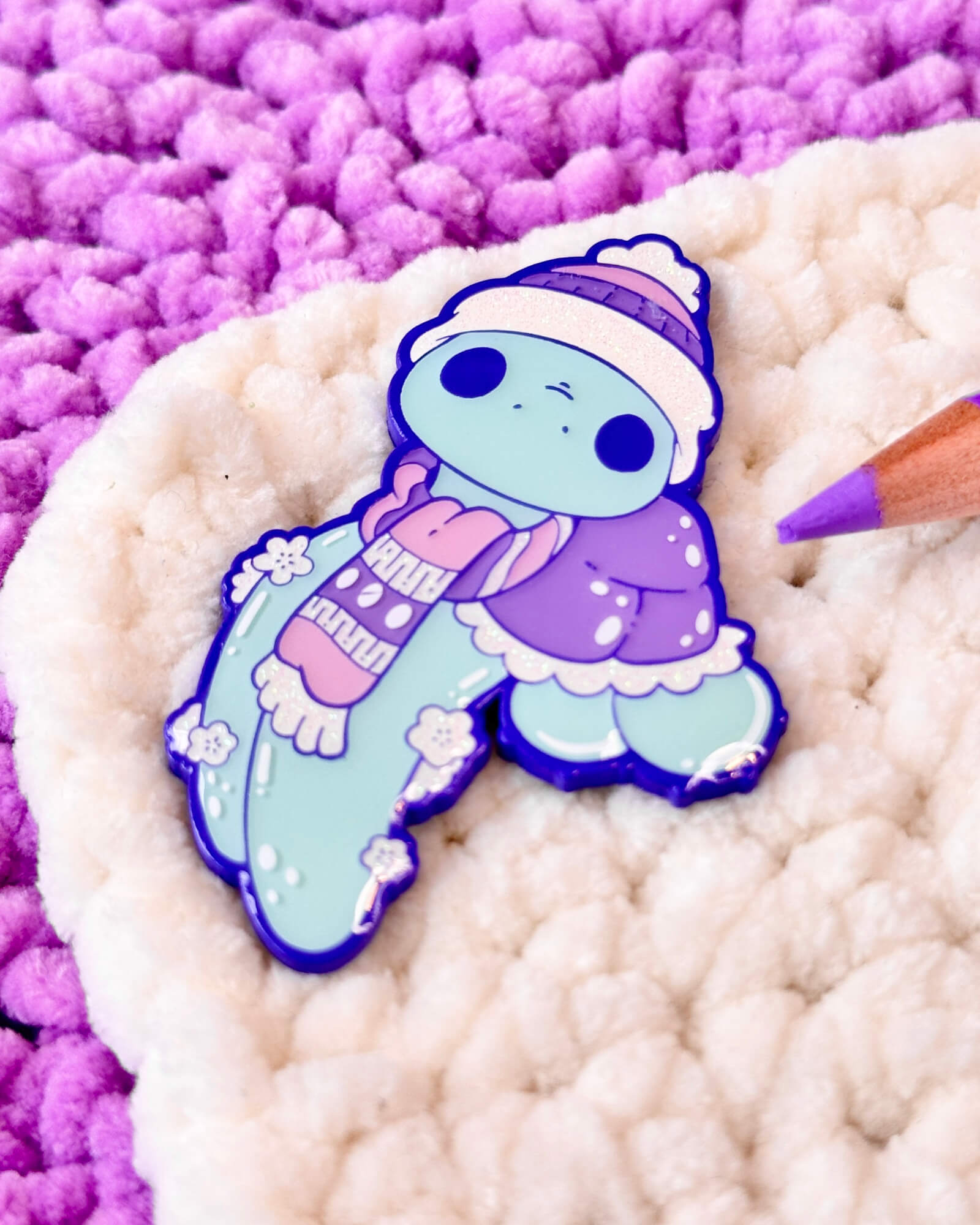Cute Kobii the Sea Turtle Beanie Edition Pin Badge - Designed by Evy Benita - All Rights Reserved (3) - Evy Benita