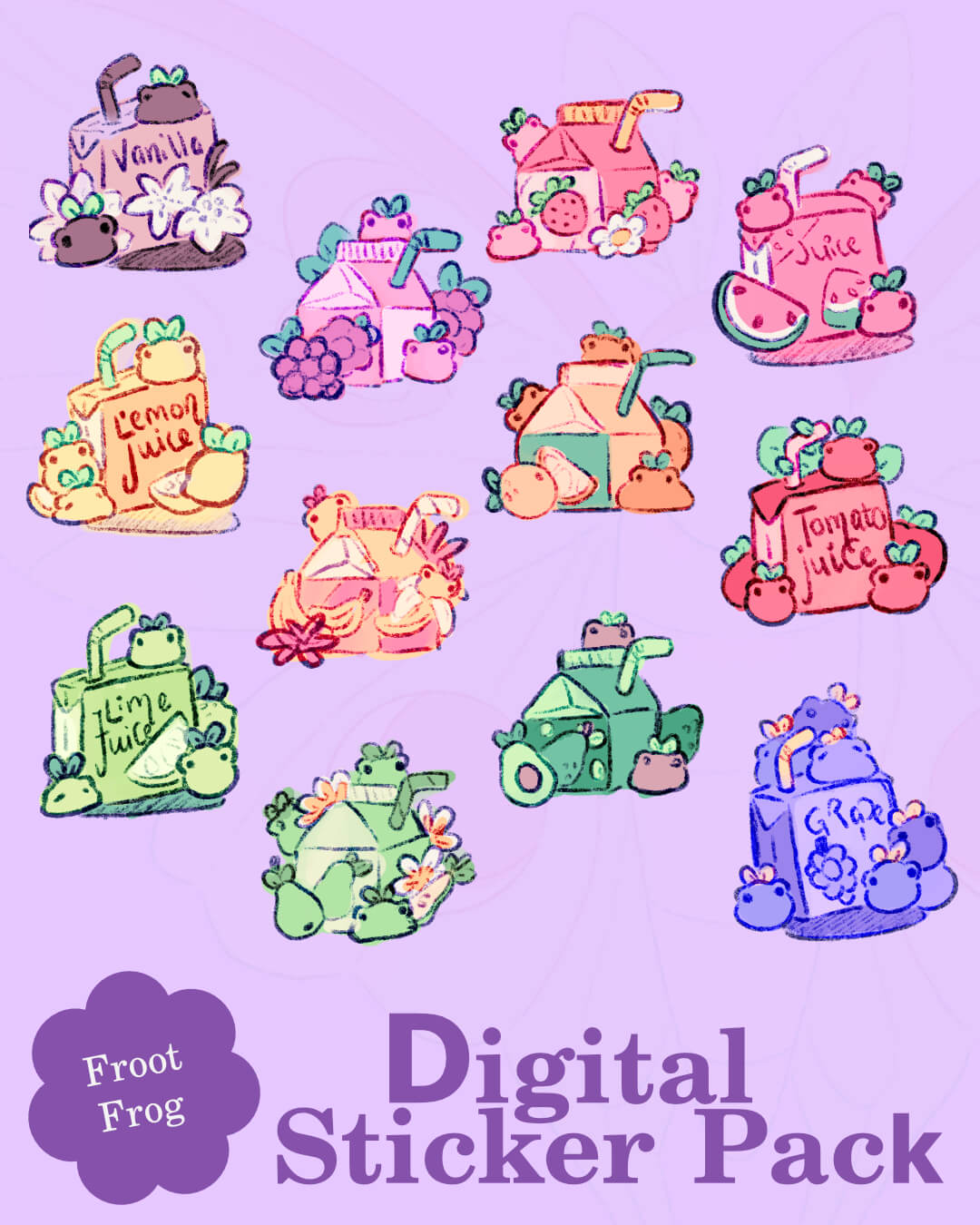 Froot Juice Frogs Sticker Pack Listing Images 2 - Evy Benita