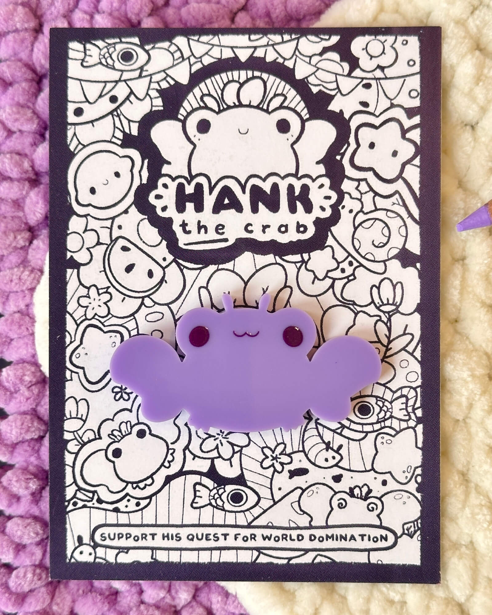 Lavender Crab Acrylic Pin Badge by Evy Benita - Hank the Crab - All Rights Reserved (1) - Evy Benita