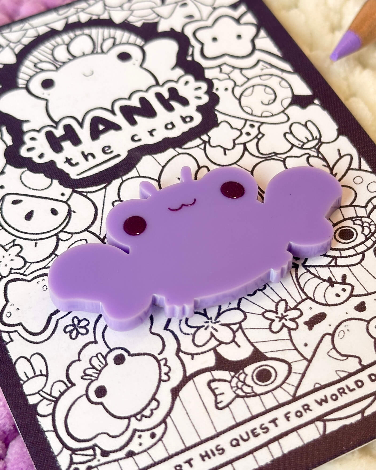 Lavender Crab Acrylic Pin Badge by Evy Benita - Hank the Crab - All Rights Reserved (8) - Evy Benita