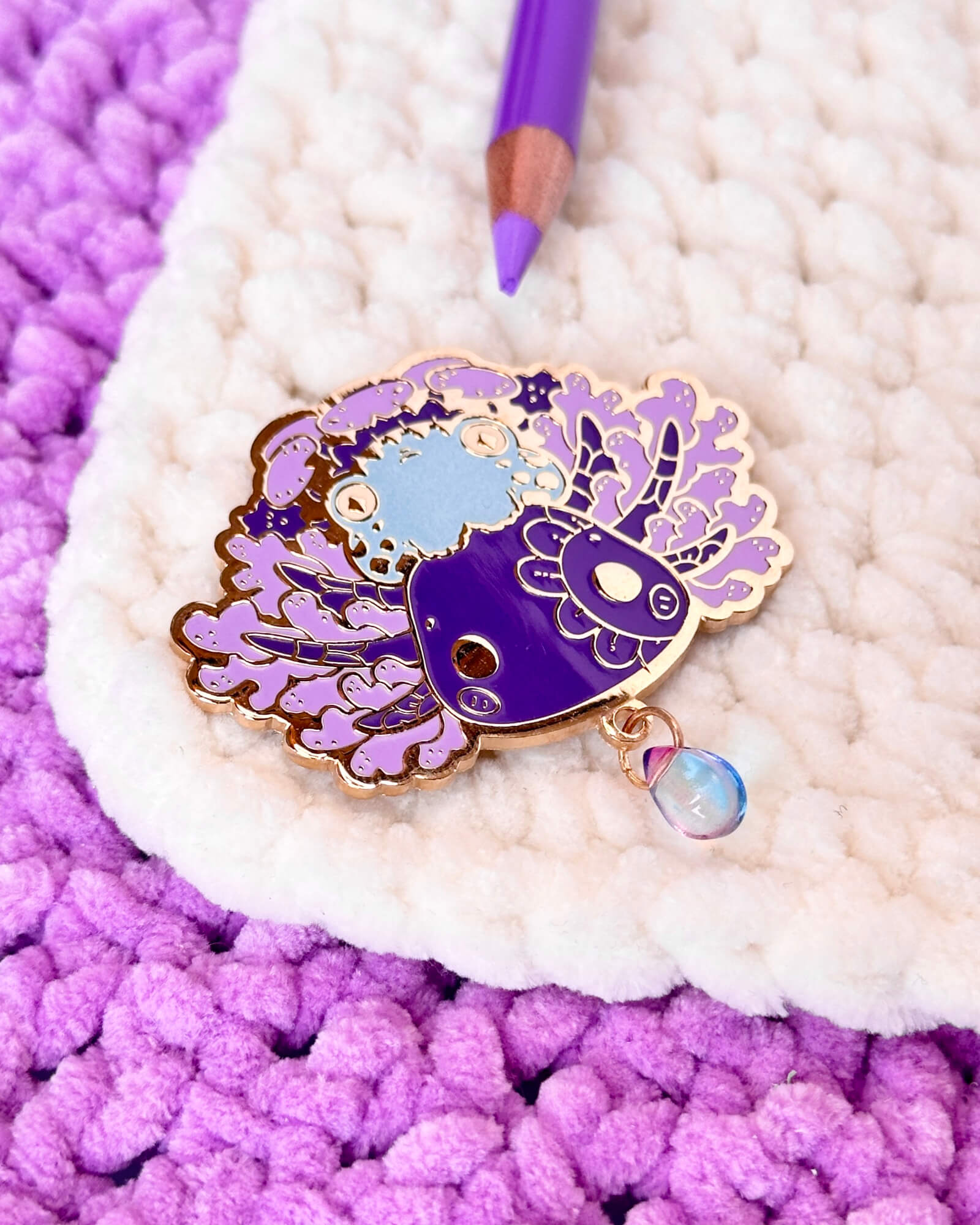 Lilac Teardrop Axolotl and Frog Enamel Pin Badge - Designed by Evy Benita - All Rights Reserved (1) - Evy Benita