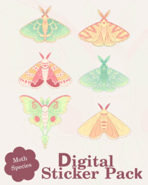 Cozy Moth Species Digital Sticker Pack