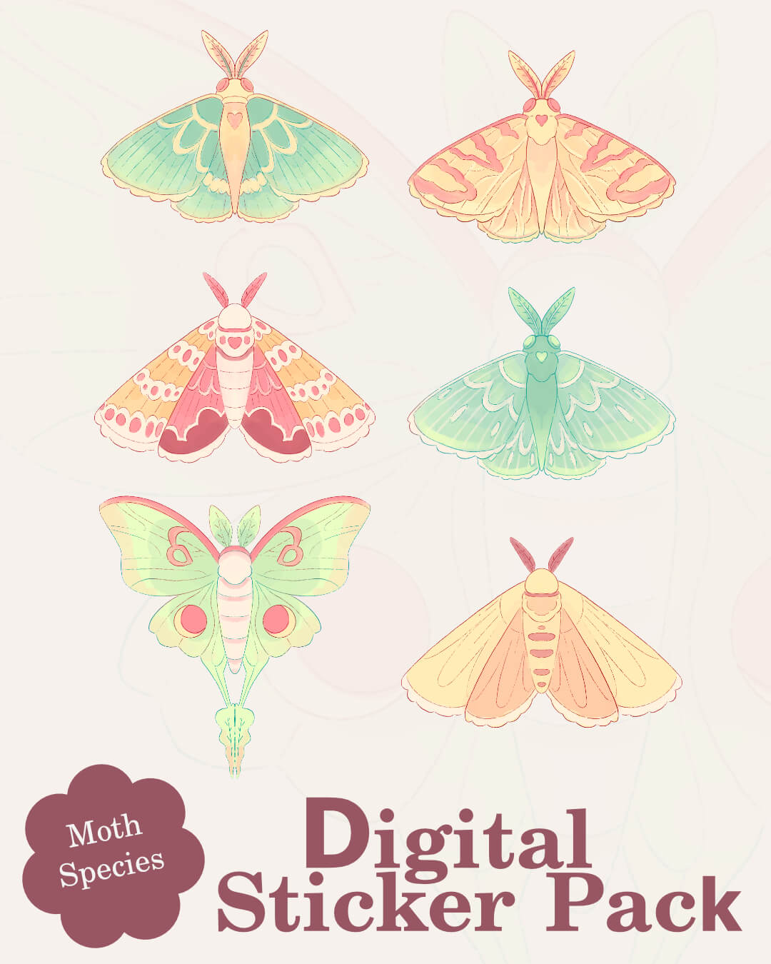 Moth Species Sticker Pack Listing Images 1 - Evy Benita