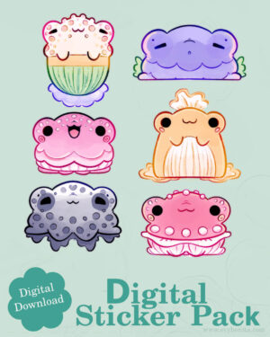 Colorful Mushroom Frogs Digital Sticker Pack