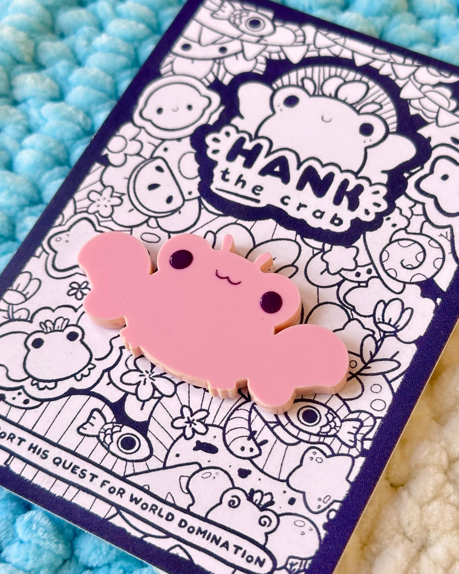 Pastel Pink Crab Acrylic Pin Badge by Evy Benita - Hank the Crab - All Rights Reserved (1) - Evy Benita