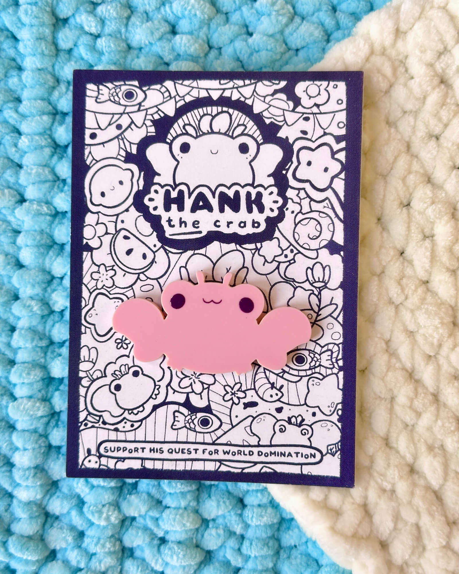 Pastel Pink Crab Acrylic Pin Badge by Evy Benita - Hank the Crab - All Rights Reserved (4) - Evy Benita
