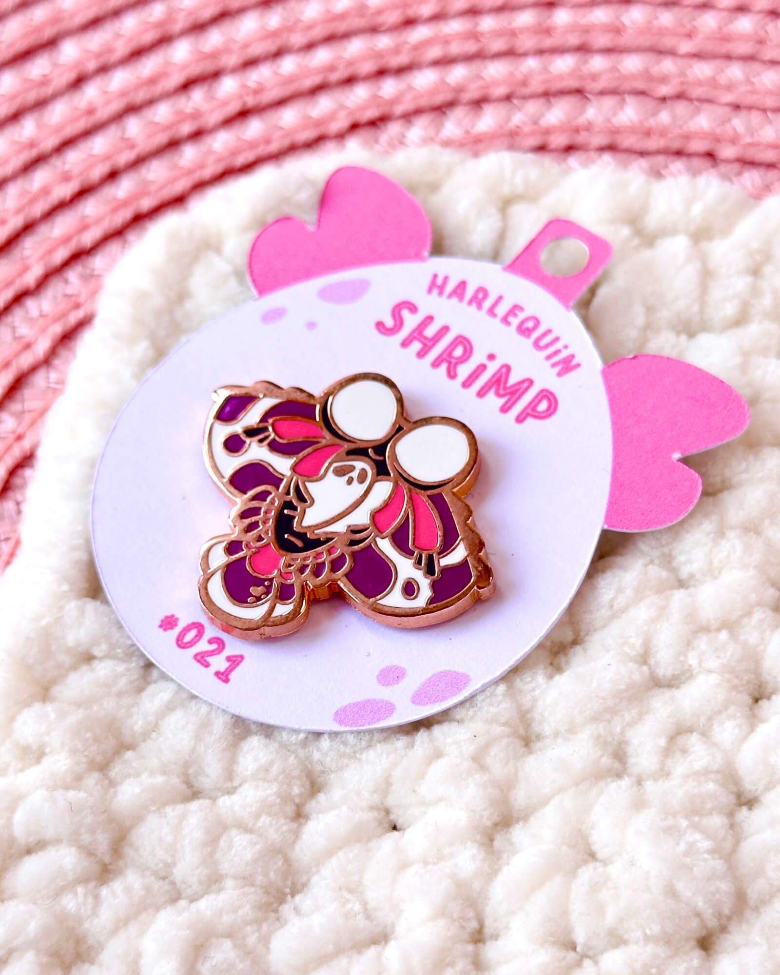 Rosy Harlequin Shrimp Enamel Pin by Evy Benita - Critumi Series - All Rights Reserved (4) - Evy Benita