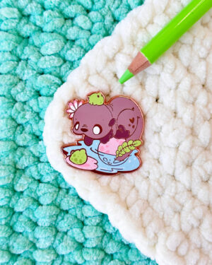 Southern River Otter with Frogs Enamel Pin Badge