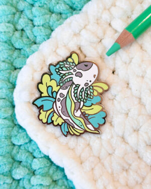 Seaweed Speckled Axolotl Enamel Pin Badge