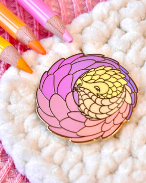 Tea Rose Pangolin Enamel Pin Badge
