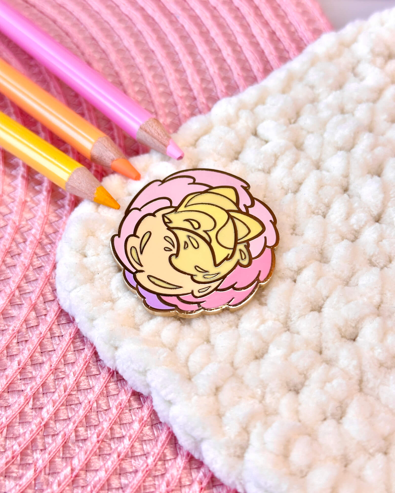 Tea Rose Tanuki Cozy Enamel Pin Badge Designed By Evy Benita (2) - Evy Benita