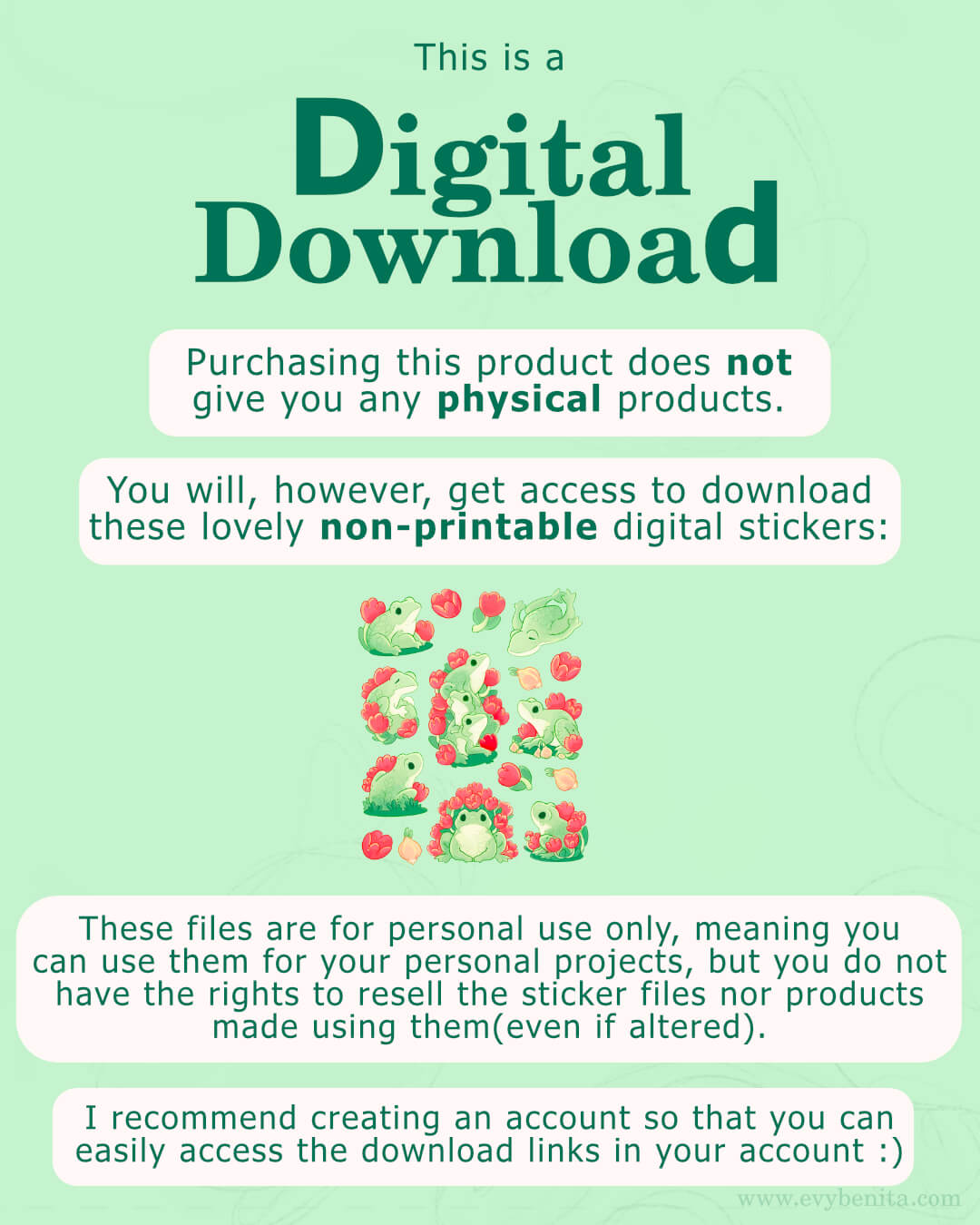 Tulip Frog Digital Sticker Pack Listing Images 2 - Evy Benita