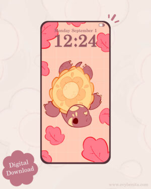 Cozy Exploring Autumn Turtle Digital Wallpaper