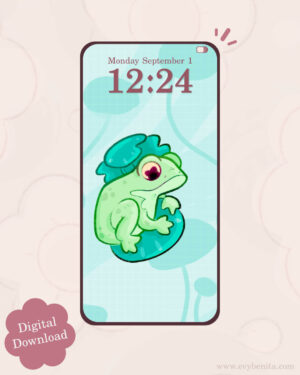 Green Frog on Lily Pads Digital Wallpaper