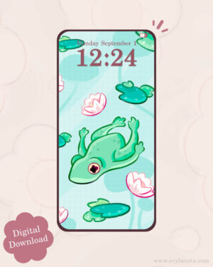 Green Frog in Lily Pond Digital Wallpaper