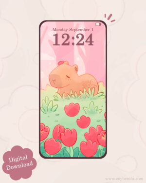Tulip Capybara Digital Wallpaper