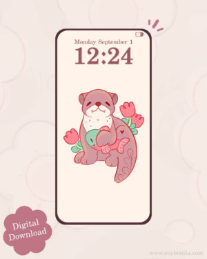 Tulip River Otter Digital Wallpaper