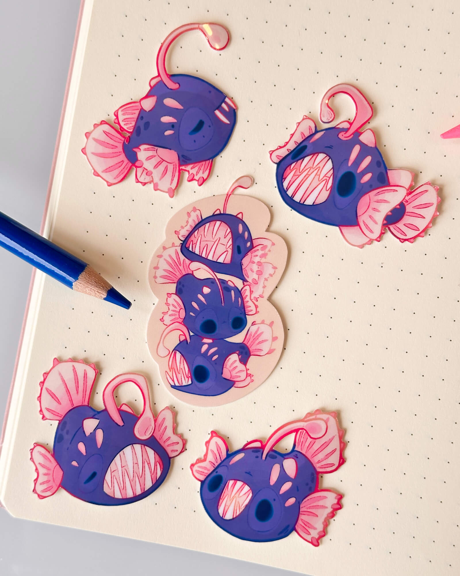 Cute Deep-Sea Anglerfish Water-Resistant Sticker Pack - Illustrated by Evy Benita - All Rights Reserved 2 - Evy Benita