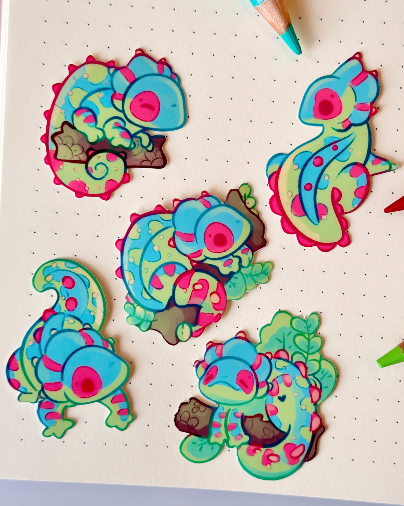 Cute Panther Chameleon Water-Resistant Sticker Pack - Illustrated by Evy Benita - All Rights Reserved 2 - Evy Benita