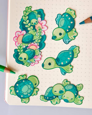 Cute Pig-Nosed Turtle Water-Resistant Sticker Pack - Illustrated by Evy Benita - All Rights Reserved 2 - Evy Benita