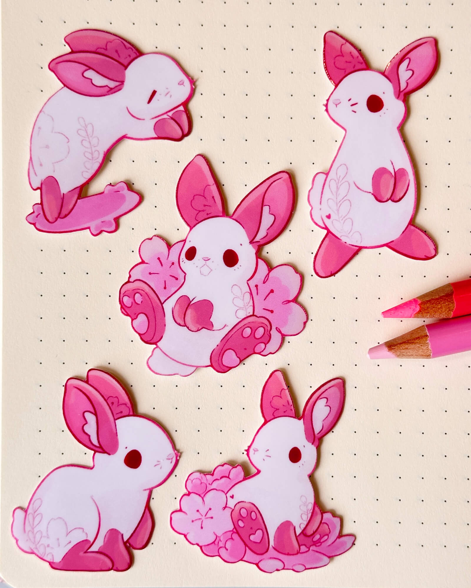 Cute Sakura Snow Hare Water-Resistant Sticker Pack - Illustrated by Evy Benita - All Rights Reserved 3 - Evy Benita