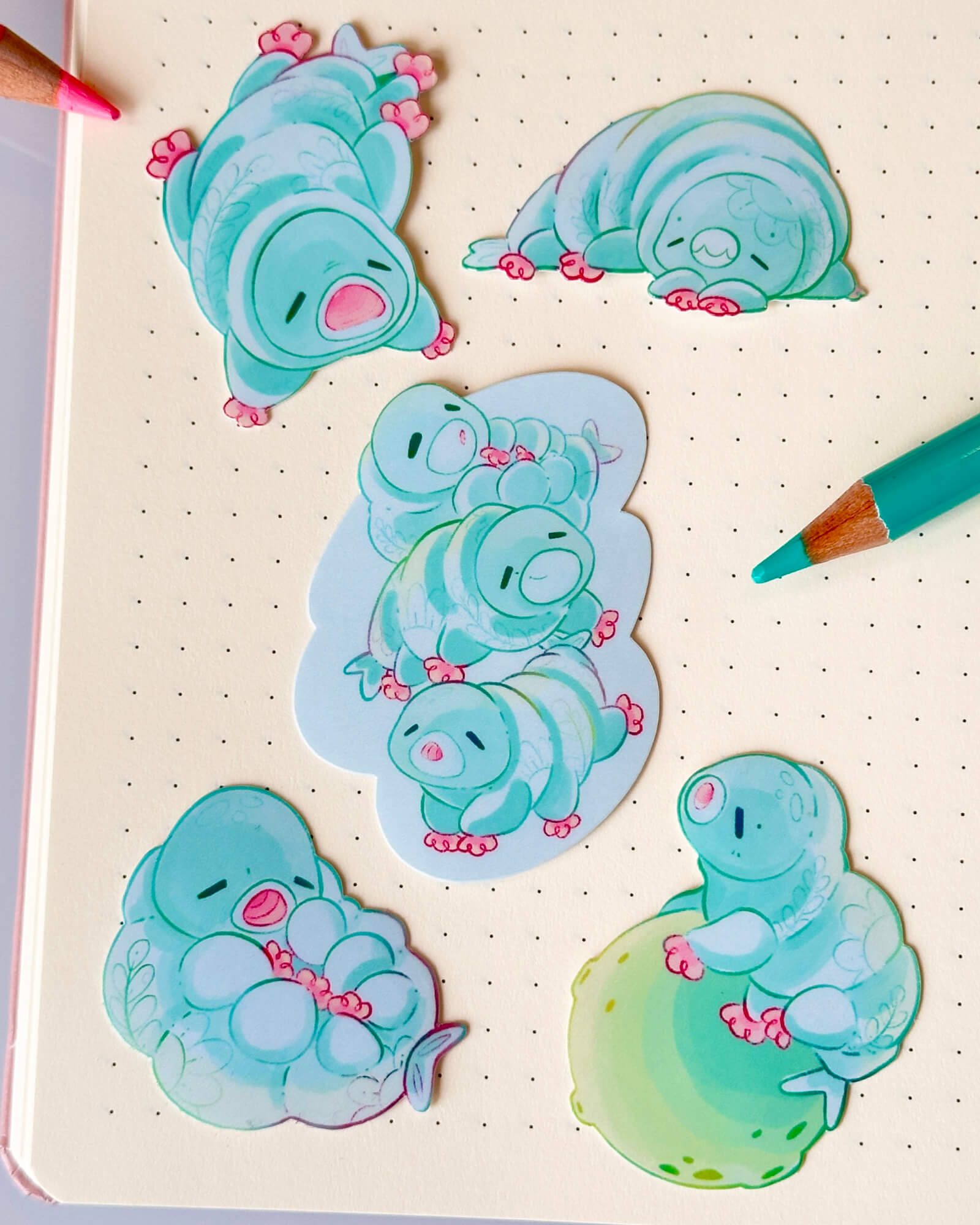 Cute Tardigrade Water-Resistant Sticker Pack - Illustrated by Evy Benita - All Rights Reserved 3 - Evy Benita
